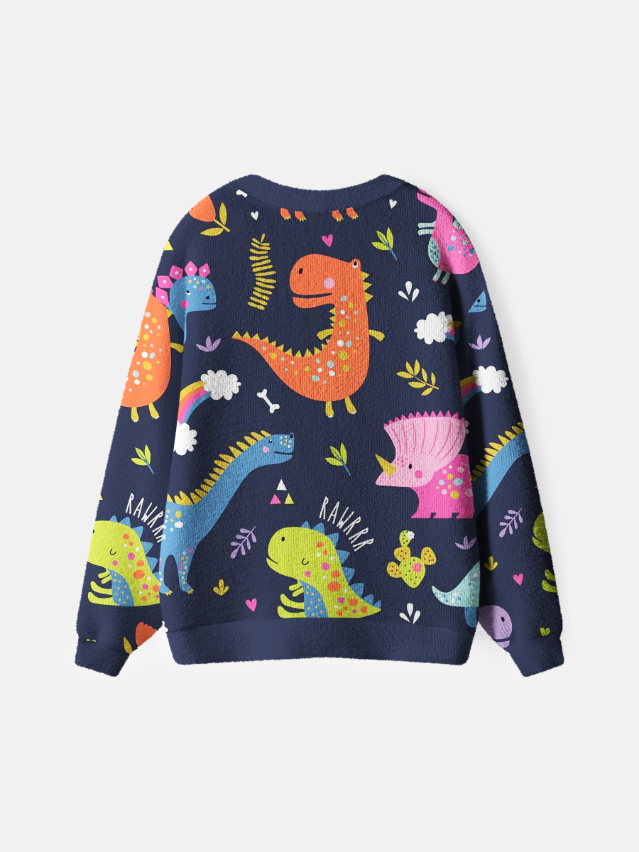 Vintage Playful Multicolor Dinosaur Cardigan Sweaters