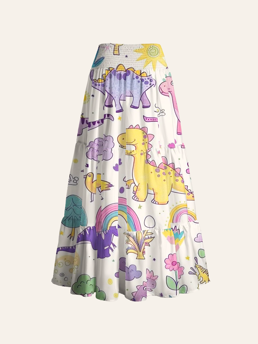 Soft Sketch-Style Dinosaur Convertible Maxi Skirts