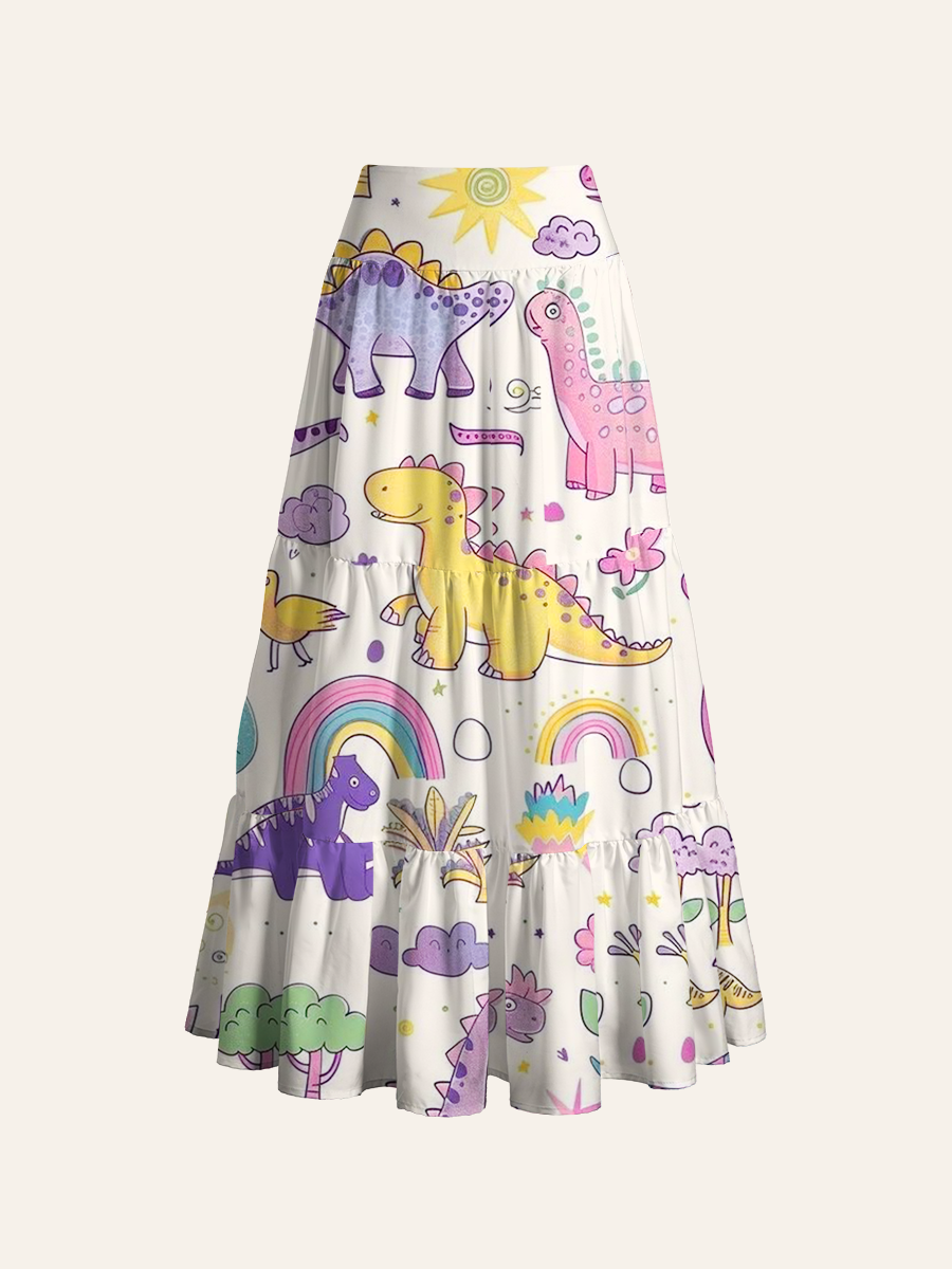 Soft Sketch-Style Dinosaur Convertible Maxi Skirts