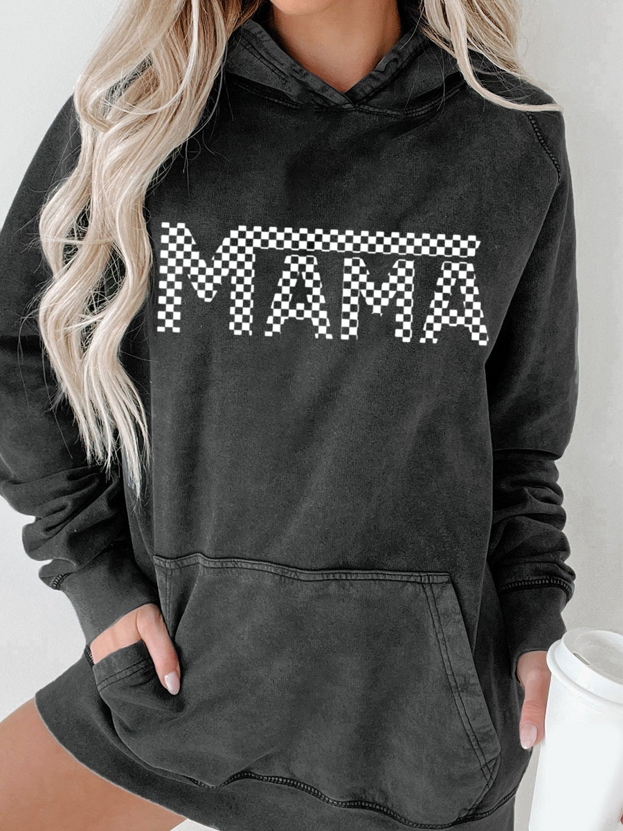 Mama Checkered Washed Hoodie