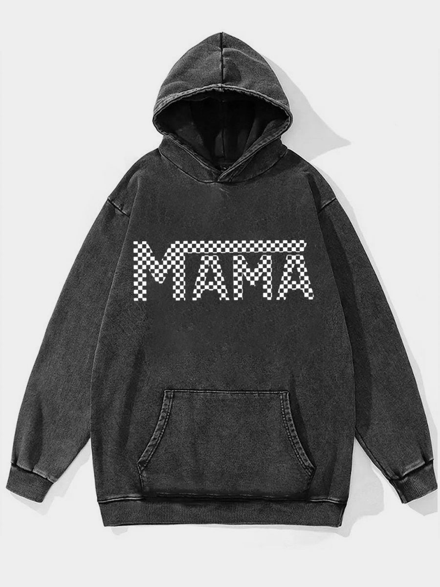 Mama Checkered Washed Hoodie