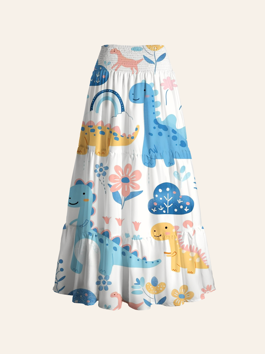 Cute Pastel Dinosaur Convertible Maxi Skirts