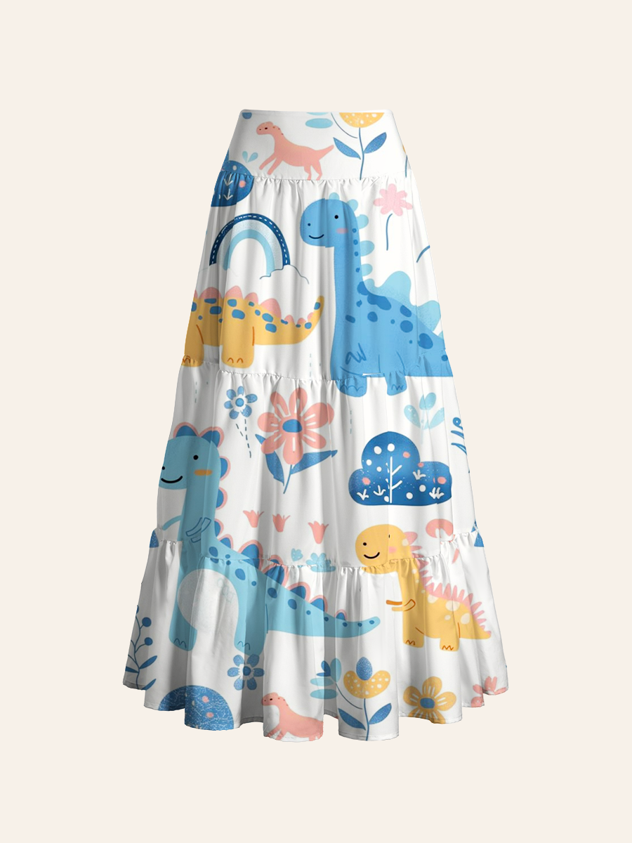 Cute Pastel Dinosaur Convertible Maxi Skirts