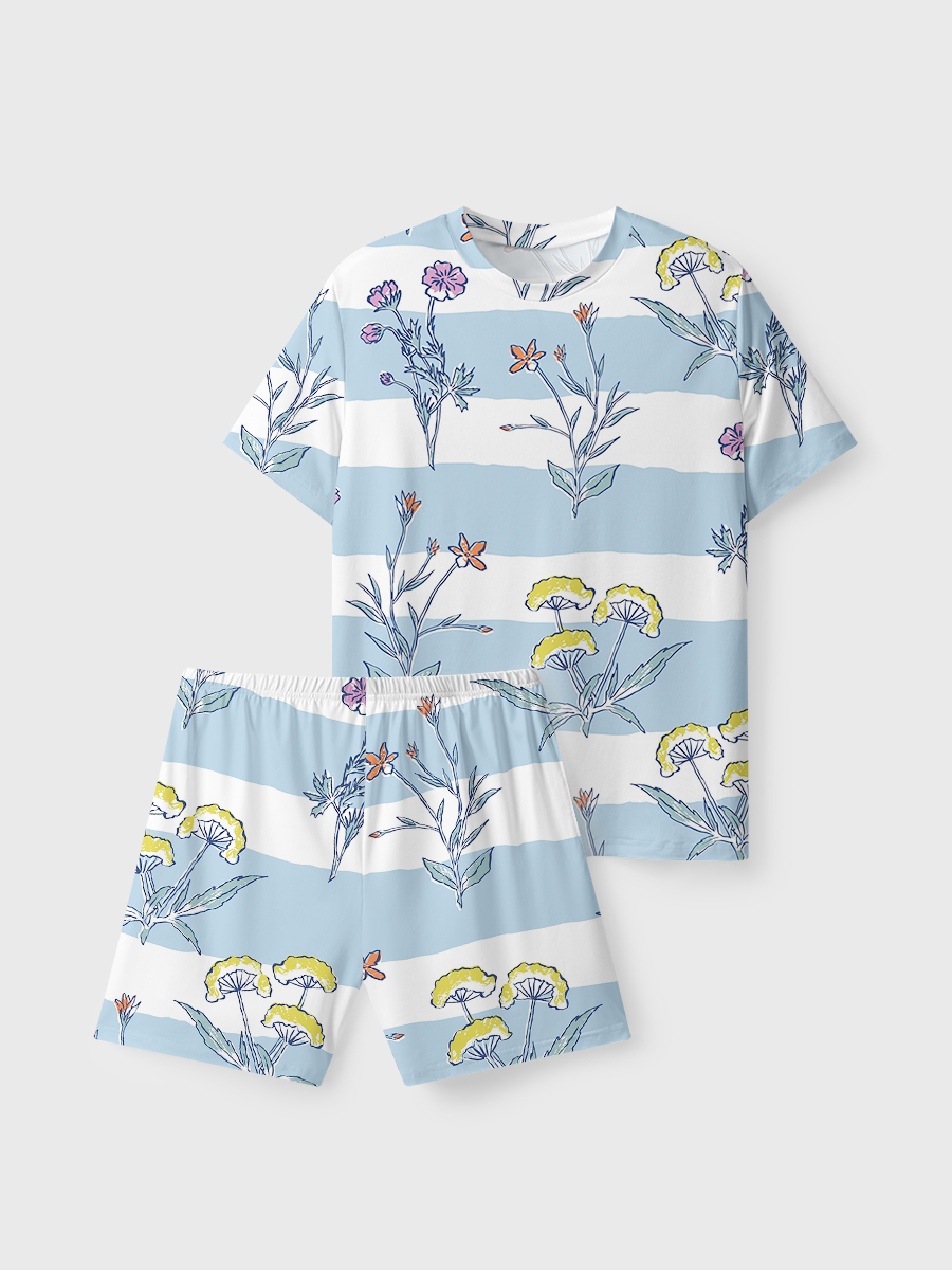 Vintage Striped Multi-Color Flower Short Pajamas