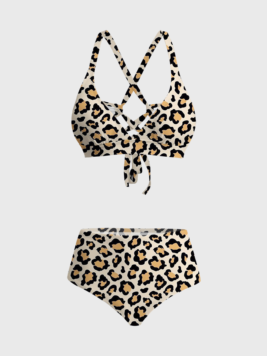 Vintage Leopard Print Strappy Two-Piece Swimsuit