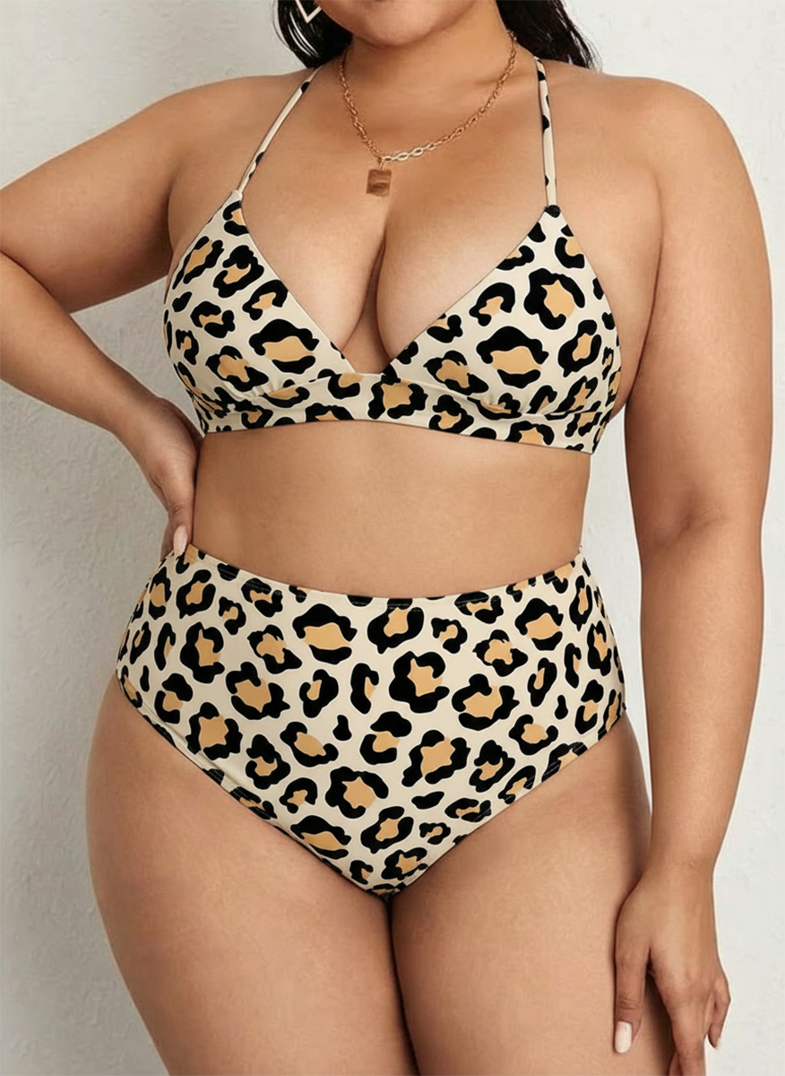 Vintage Leopard Print Strappy Two-Piece Swimsuit