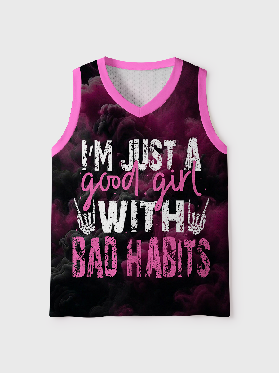 I‘m Just A Good With Bad Habits Mesh Jersey Tank Top