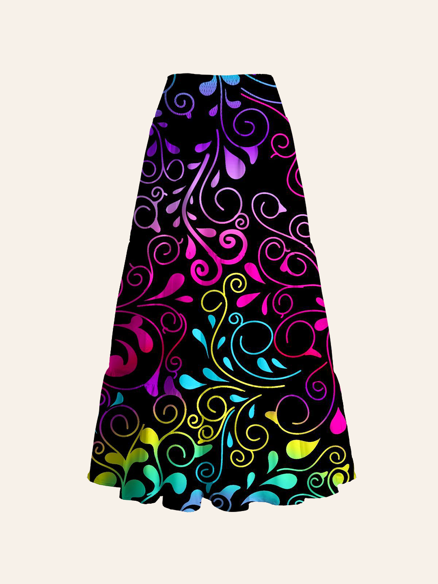 Rainbow Gradient Ornamental Convertible Maxi Skirts