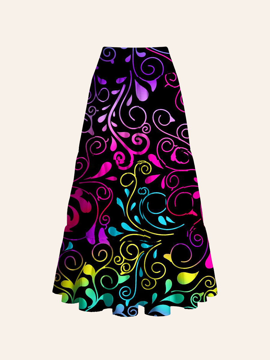 Rainbow Gradient Ornamental Convertible Maxi Skirts