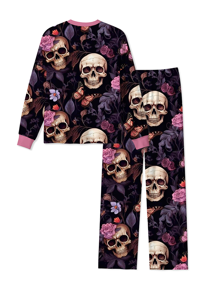 Vintage Realistic Skull Rose Butterfly Gothic Pajamas