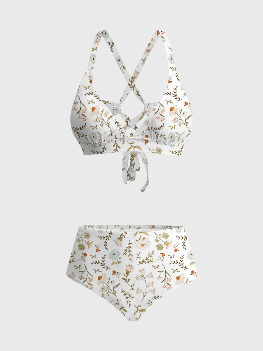 Vintage Cottagecore Flower Strappy Two-Piece Swimsuit