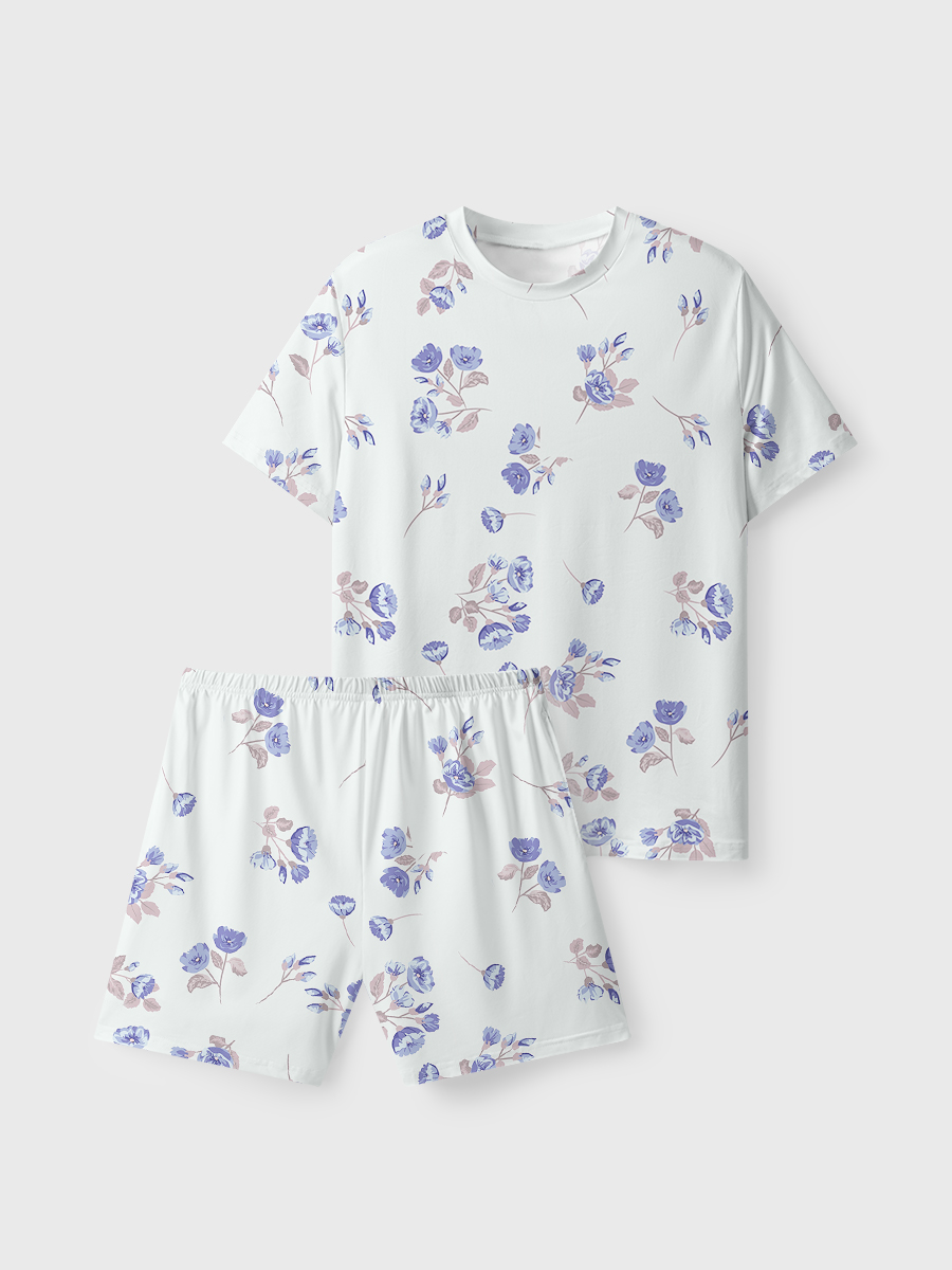 Vintage Blue-Purple Floral Short Pajamas