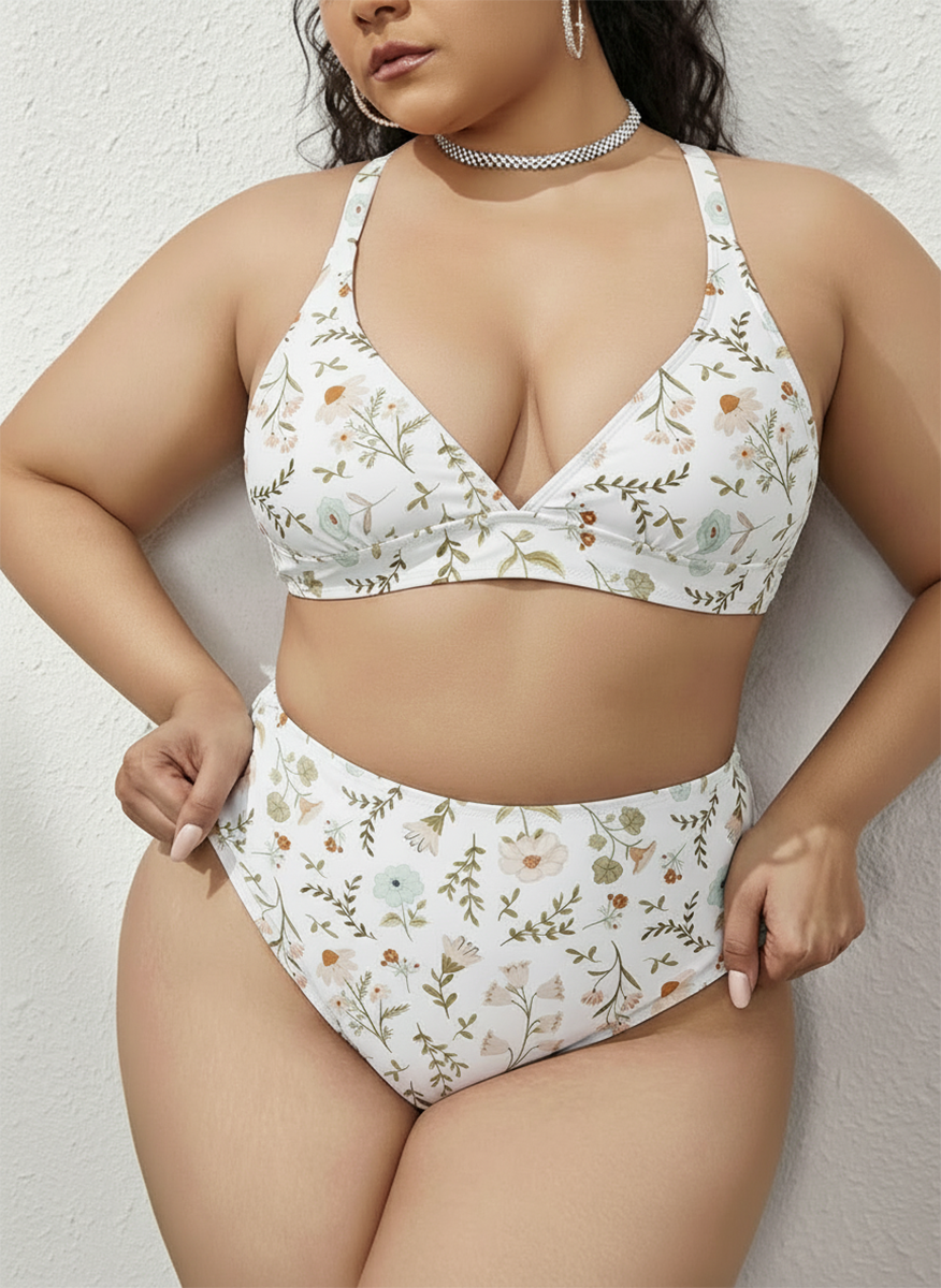 Vintage Cottagecore Flower Strappy Two-Piece Swimsuit