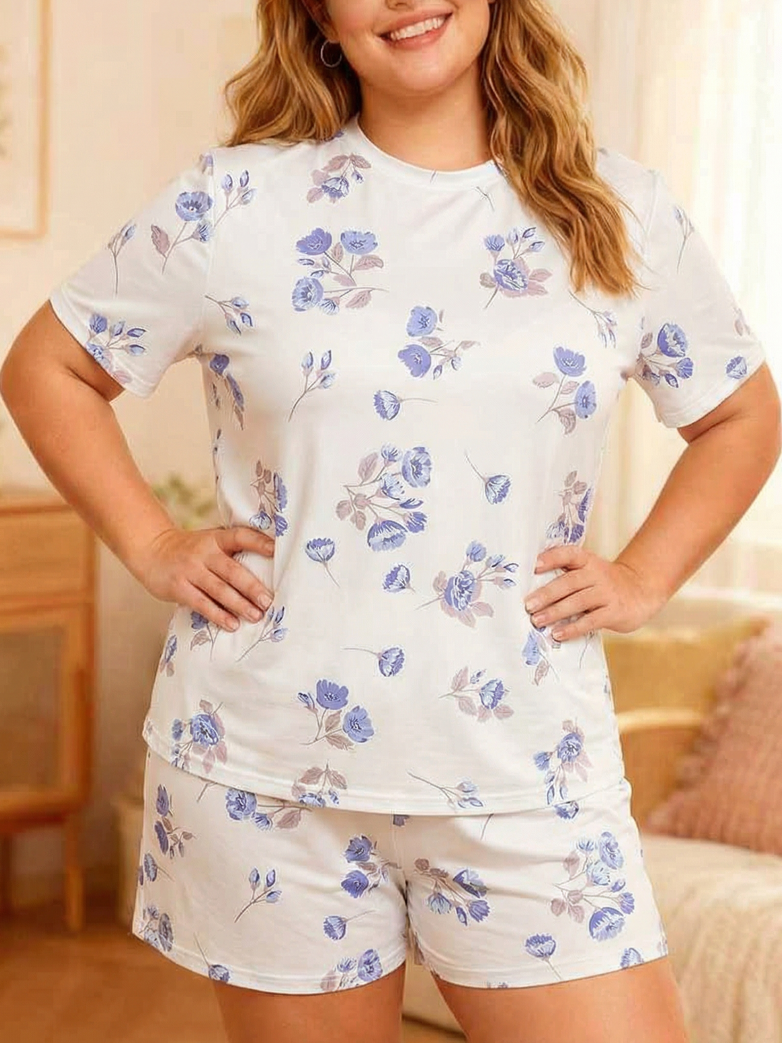 Vintage Blue-Purple Floral Short Pajamas