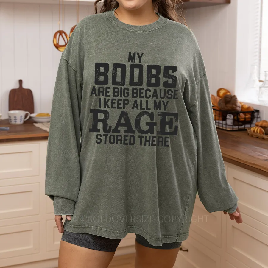 Vintage My Boobs Are Big Washed Long Sleeve Shirt