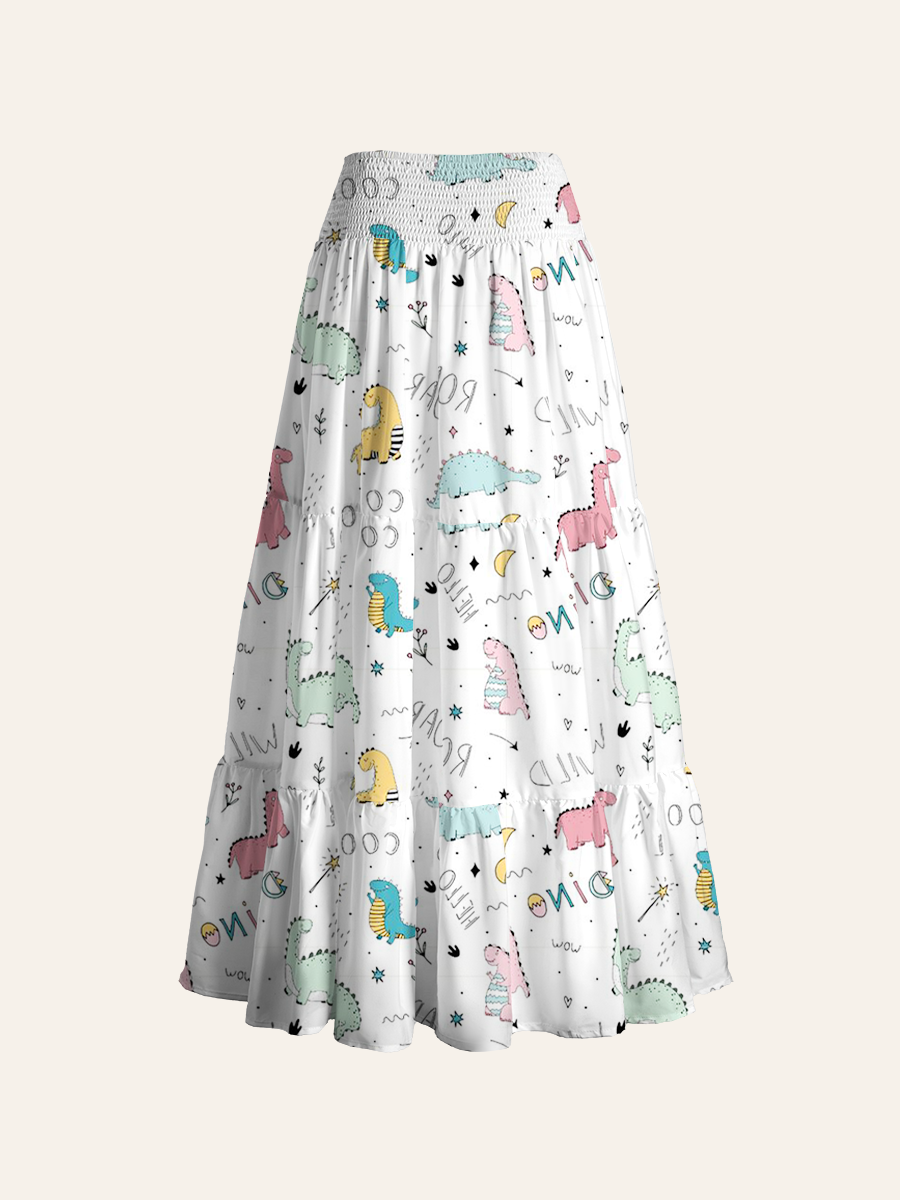 Hand-Drawn Dinosaur Convertible Maxi Skirts