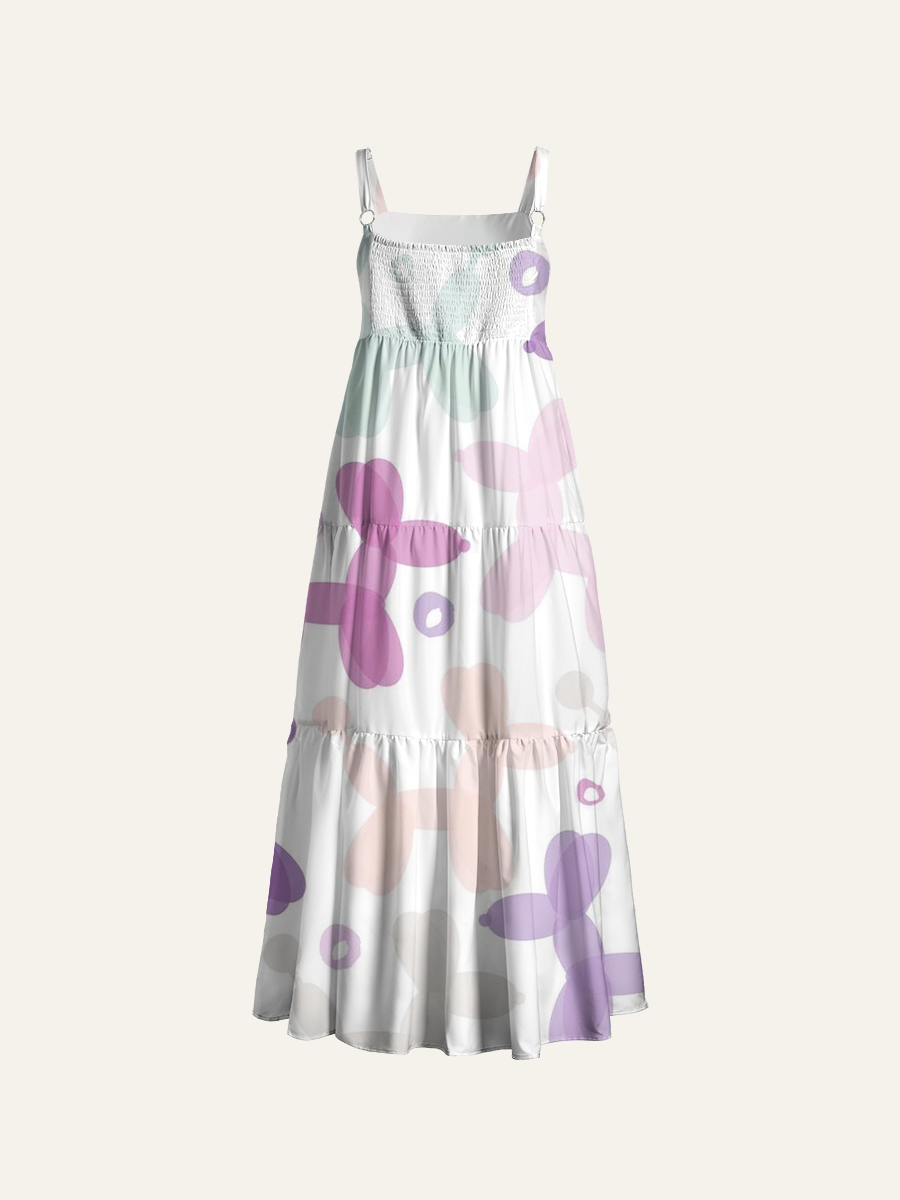 Watercolor Balloon Dog Adjustable Wide Straps Maxi Dress