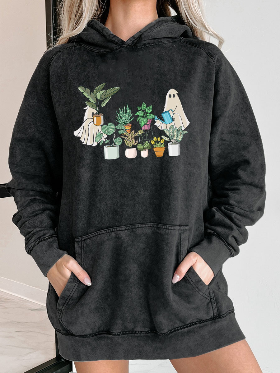 Plus Size Ghost Plant Lady Washed Hoodie