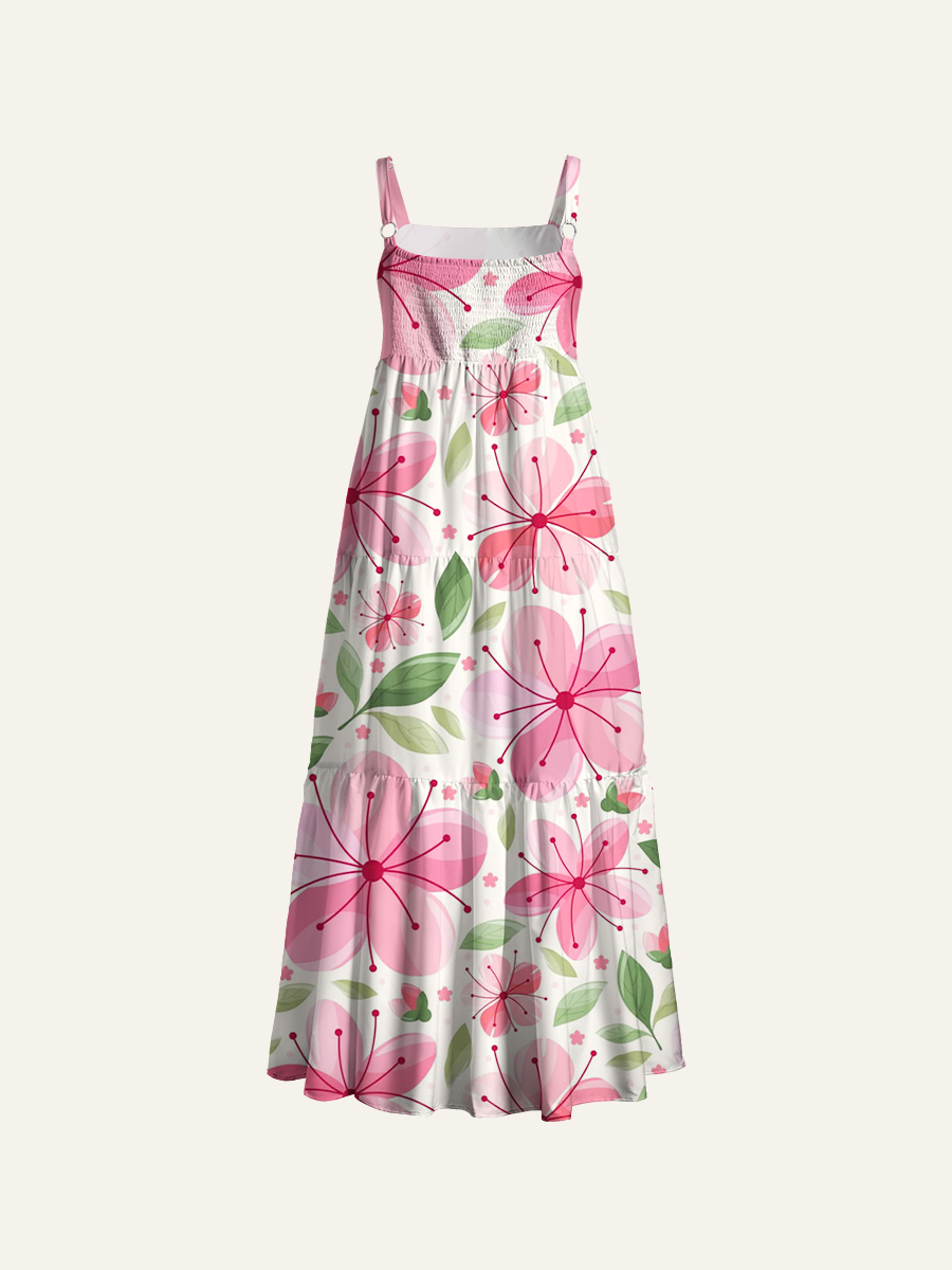 Minimalist Cherry Blossom Adjustable Wide Straps Maxi Dress