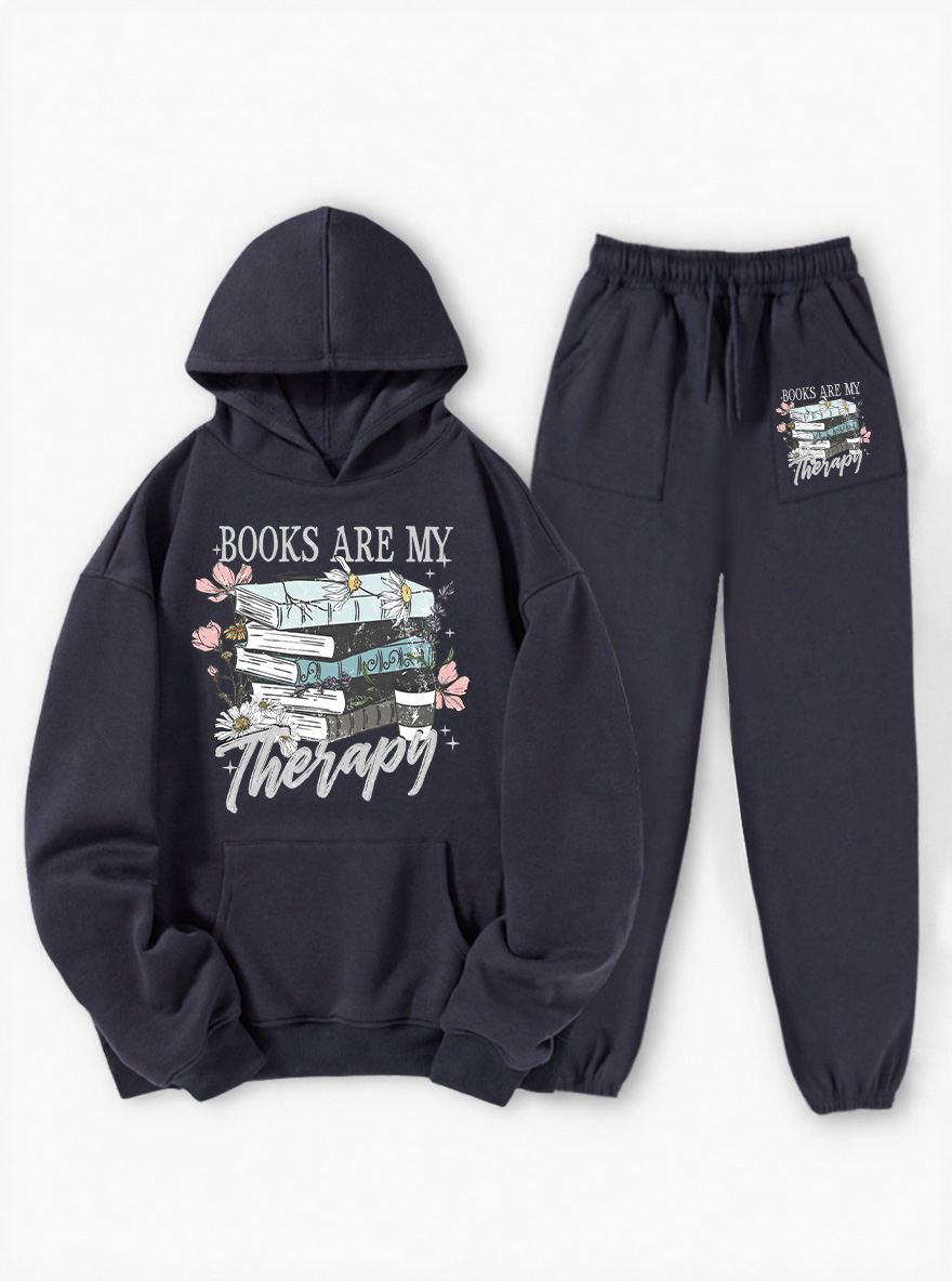 Vintage Books Are My Therapy Fleece Hoodie Suit