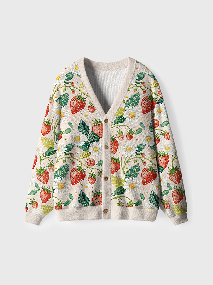 Vintage Strawberry Daisy Floral Pop Cardigan Sweaters