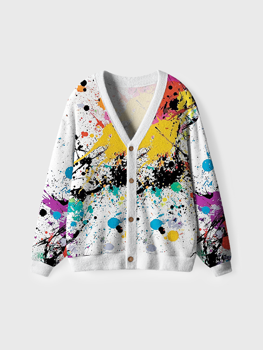 Vintage Vibrant Paint Splatter Cardigan Sweaters