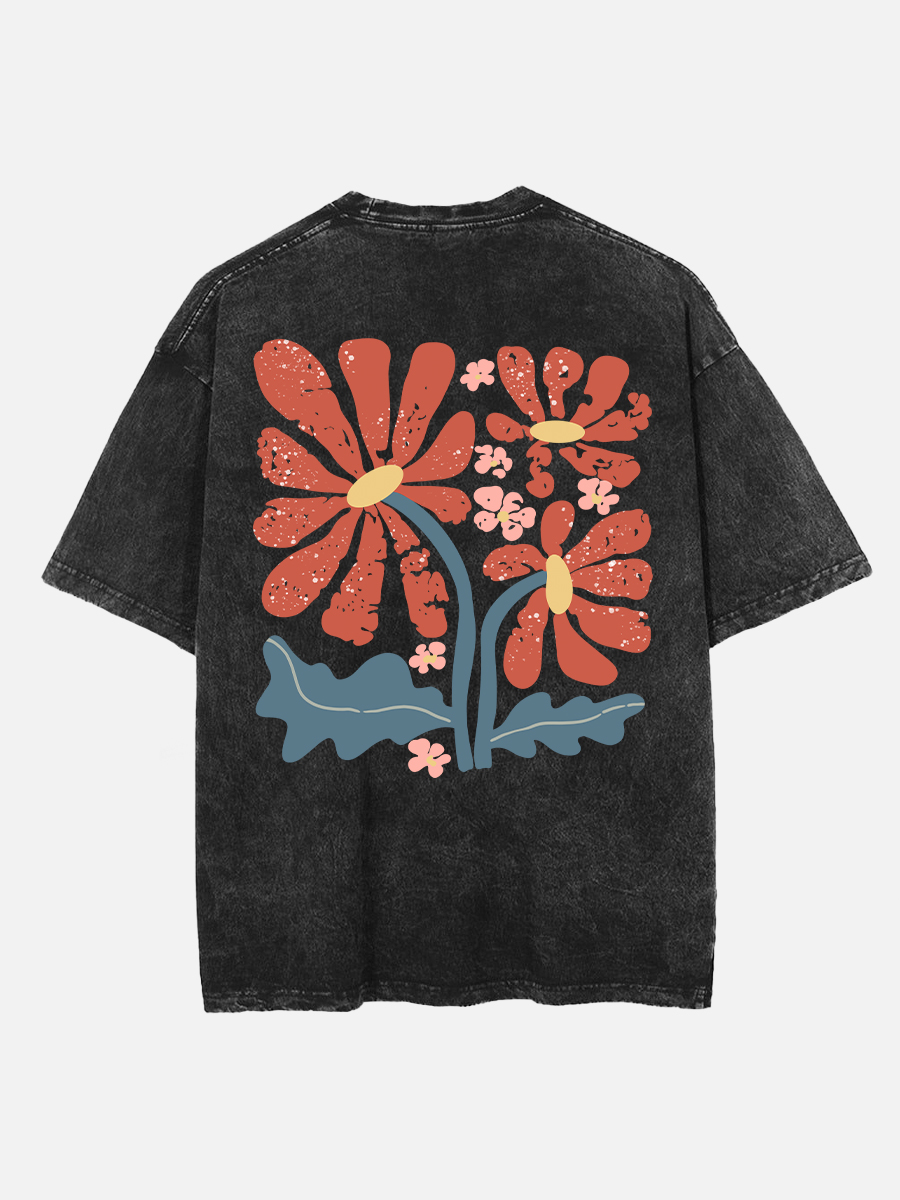 Vintage Grow Through What You Go Through Boho Flowers Washed T-Shirt