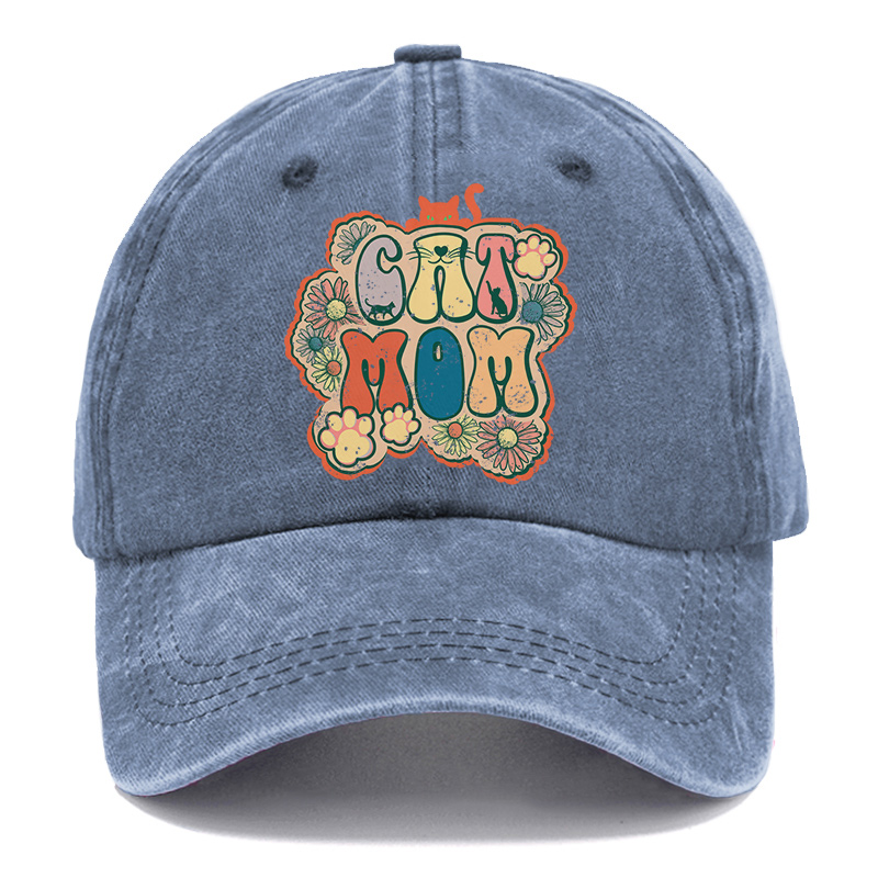 Vintage Cat Mom Washed Cap