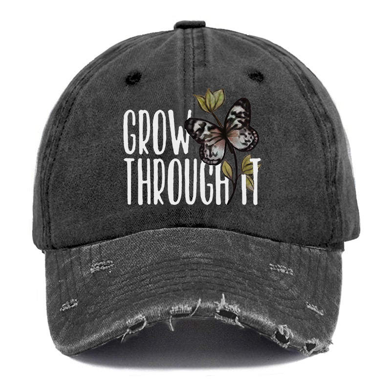 Vintage Grow Through It Butterfly Ripped Washed Cap
