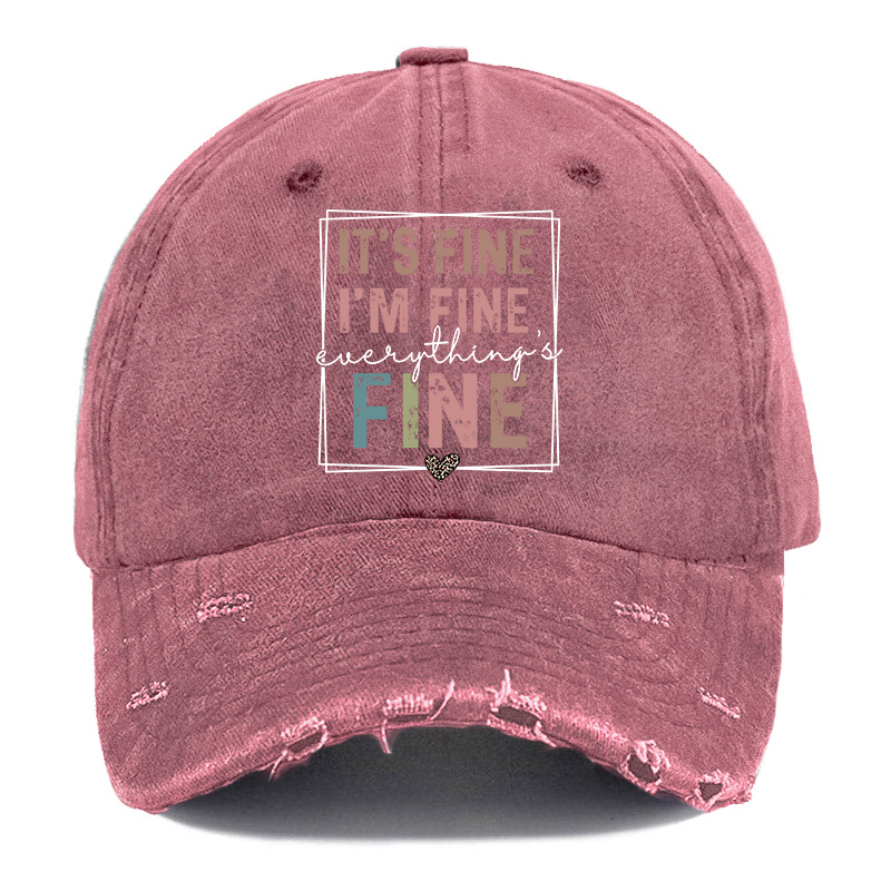 Vintage Plus Size Everything Is Fine Ripped Washed Cap
