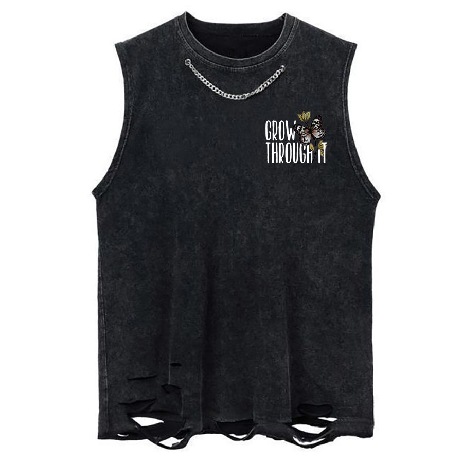 Vintage Grow Through It Butterfly Chain Ripped Washed Tank