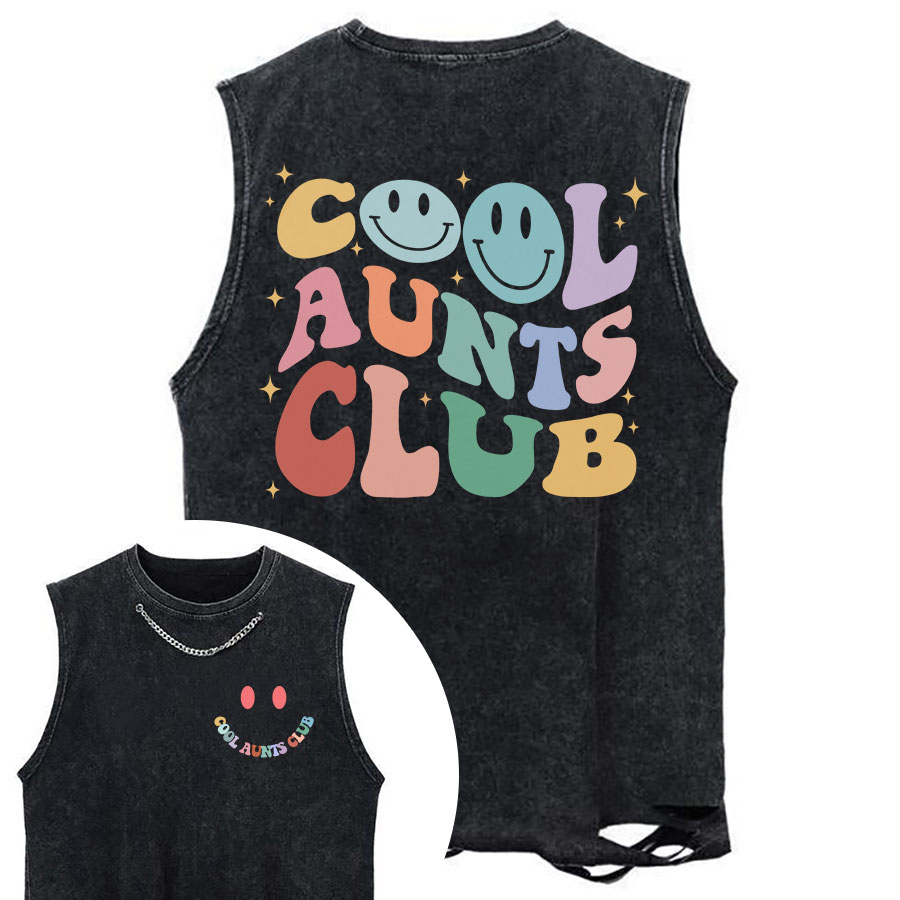 Vintage Cool Aunts Club Chain Ripped Washed Tank