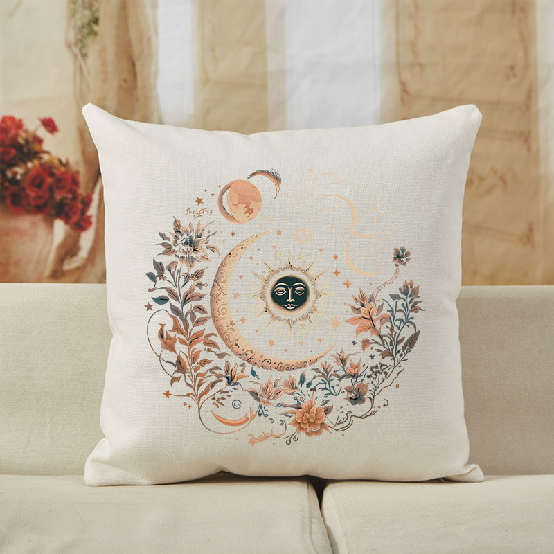 Vintage Mystic Moon And Sun Floral Cushion Pillow