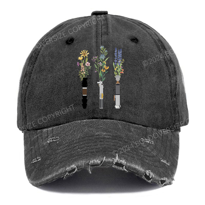 Vintage Floral Lightsaber Ripped Washed Cap