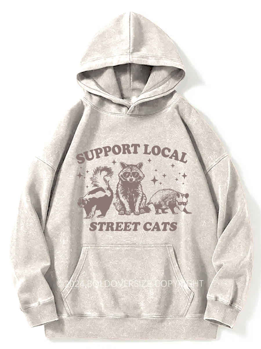 Vintage Support Local Street Cats Raccoon Washed Hoodie