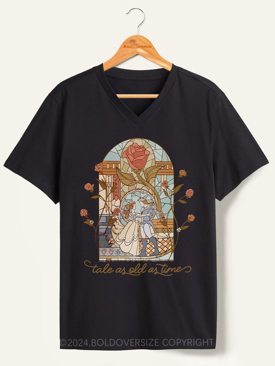 Vintage A Tale As Old As Time Washed Book V-Neck Tee