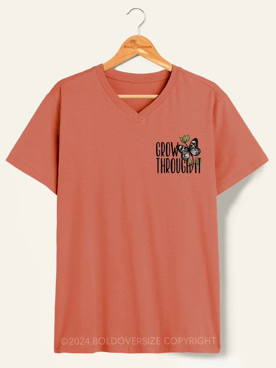 Vintage Grow Through It Butterfly V-Neck Tee