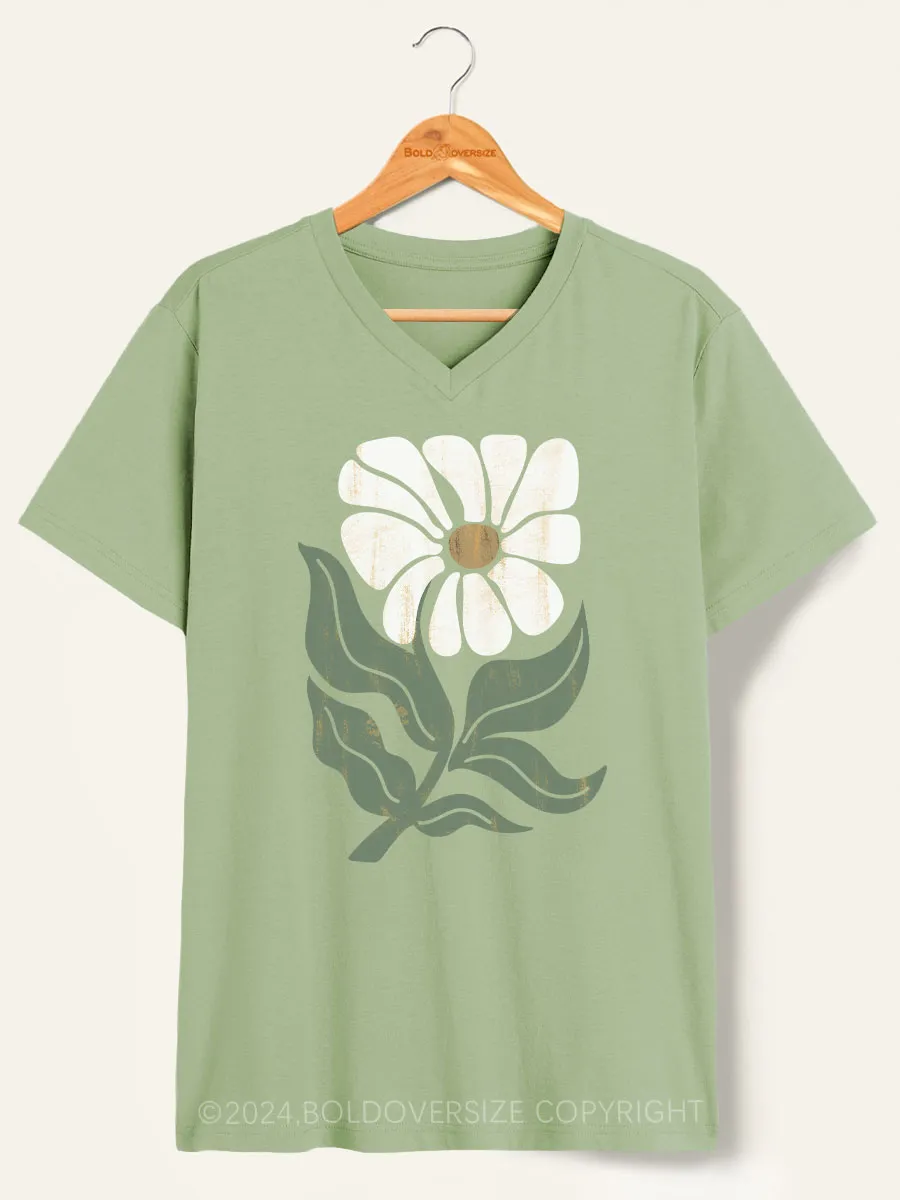 Vintage Boho Daisy Flower V-Neck Tee