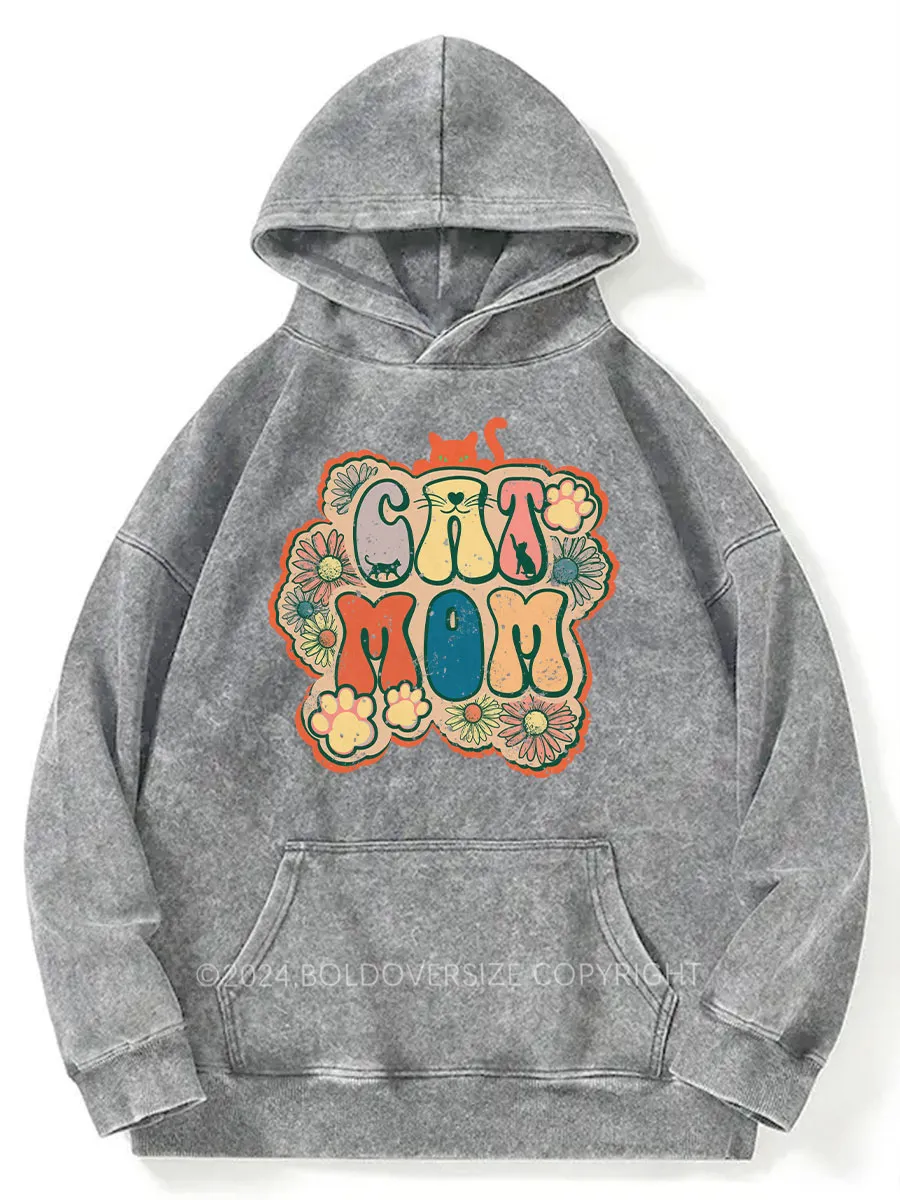 Vintage Cat Mom Washed Hoodie