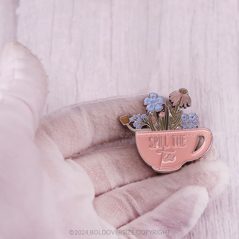 Pastel Flowers and Teacup Pin