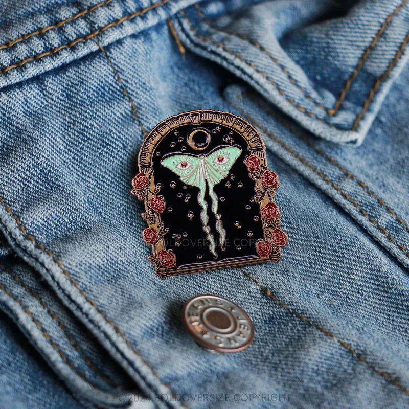 Green Luna Moth and Rose Pin