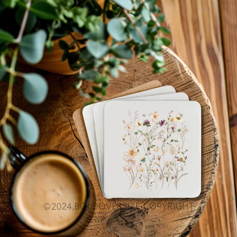 Vintage Boho Wildflowers Cottagecore Corkwood Coaster