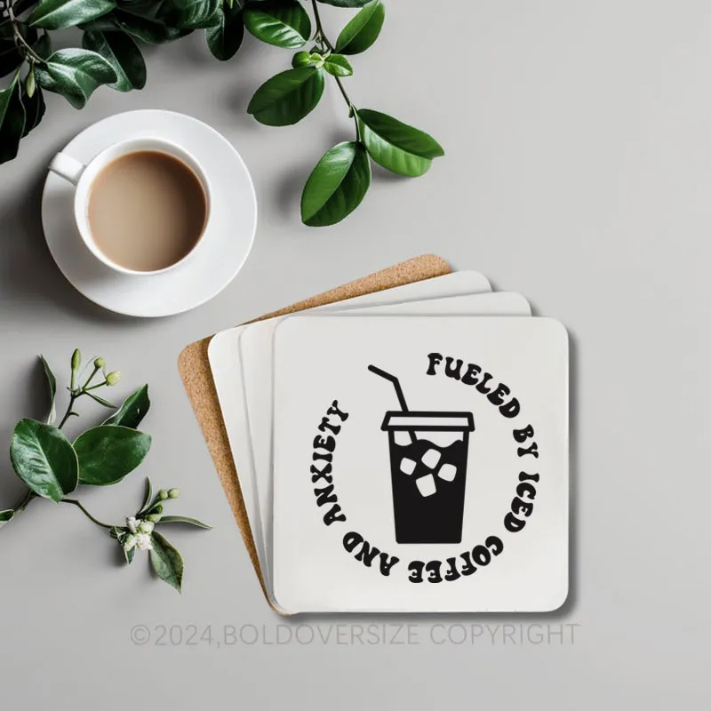 Vintage Coffee And Anxiety Corkwood Coaster