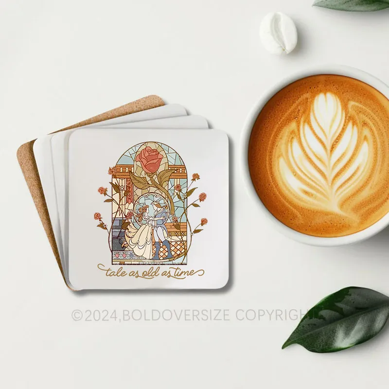 Vintage A Tale As Old As Time Corkwood Coaster
