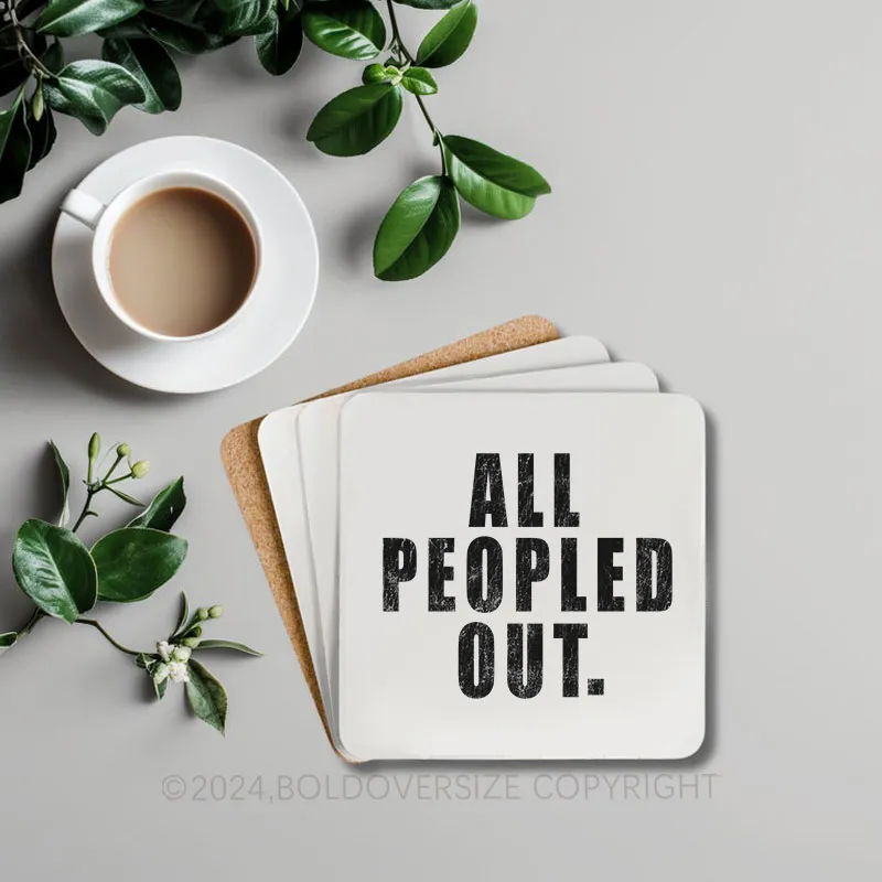 Vintage All Peopled Out Corkwood Coaster