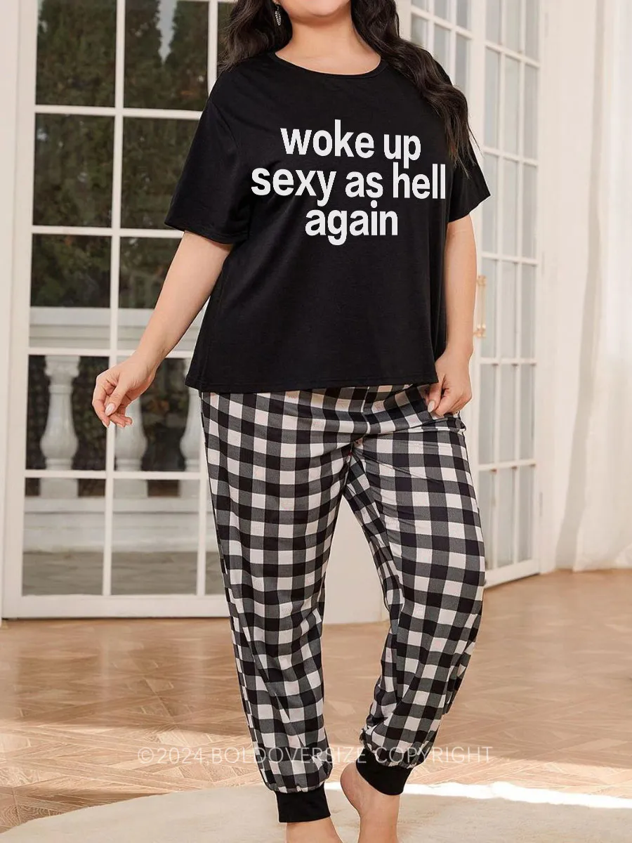 Vintage Woke Up Sexy As Hell Again Plaid Christmas Pajama Set