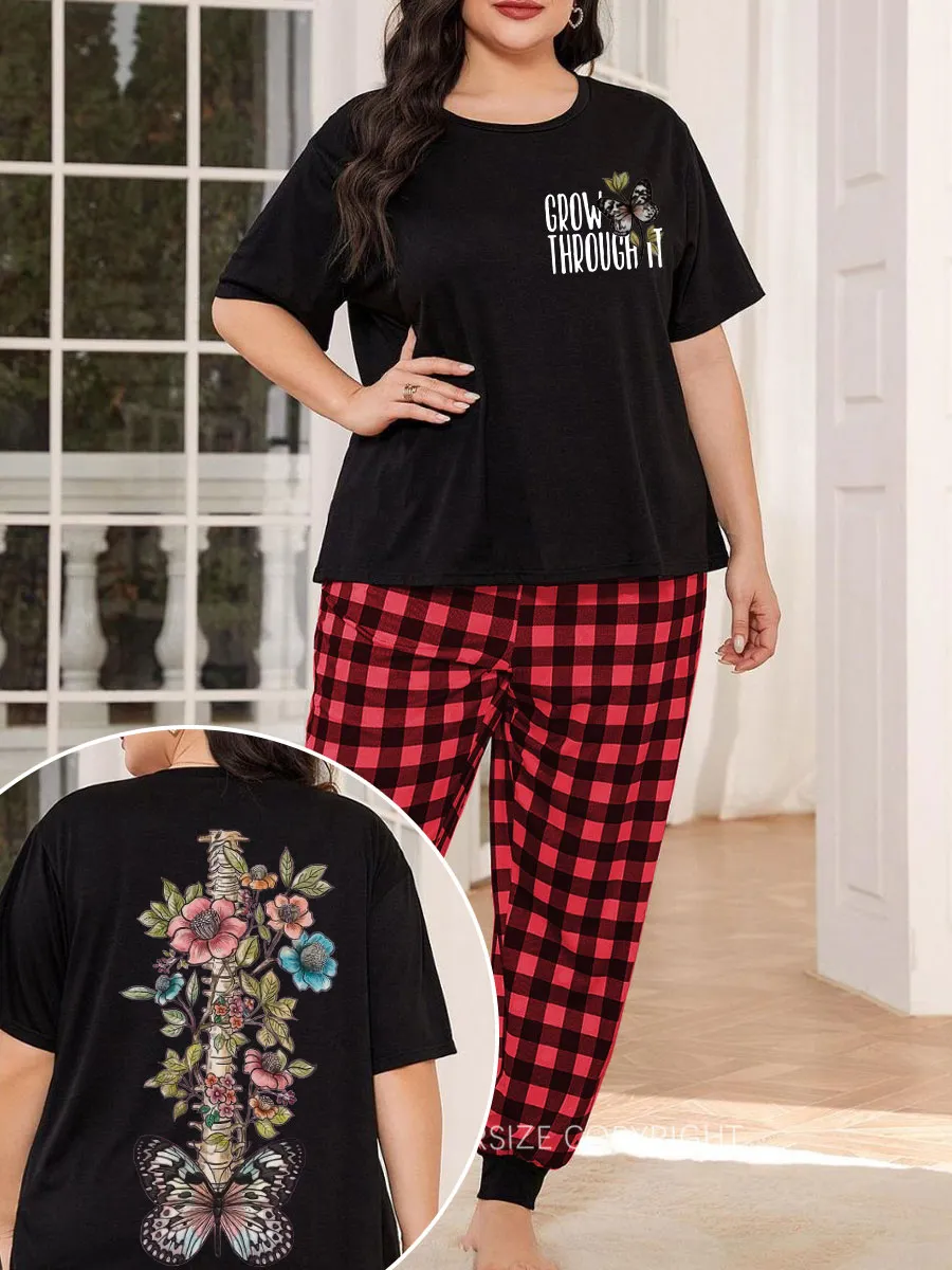 Vintage Grow Through It Butterfly Plaid Christmas Pajama Set