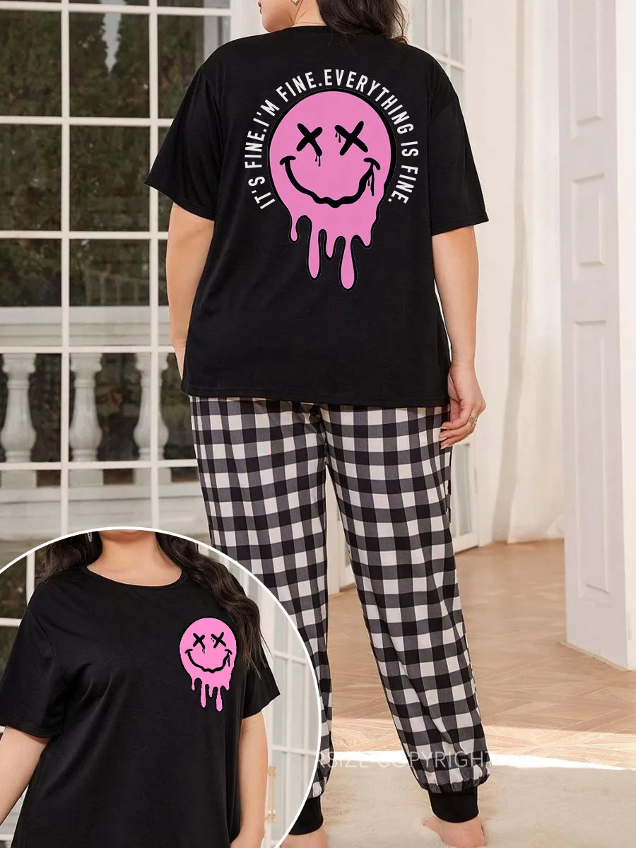 Vintage It'S Fine Plaid Christmas Pajama Set