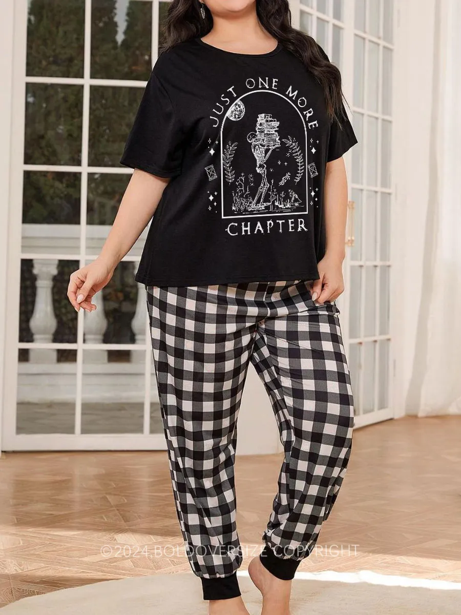 Vintage Just One More Chapter Novel Plaid Christmas Pajama Set