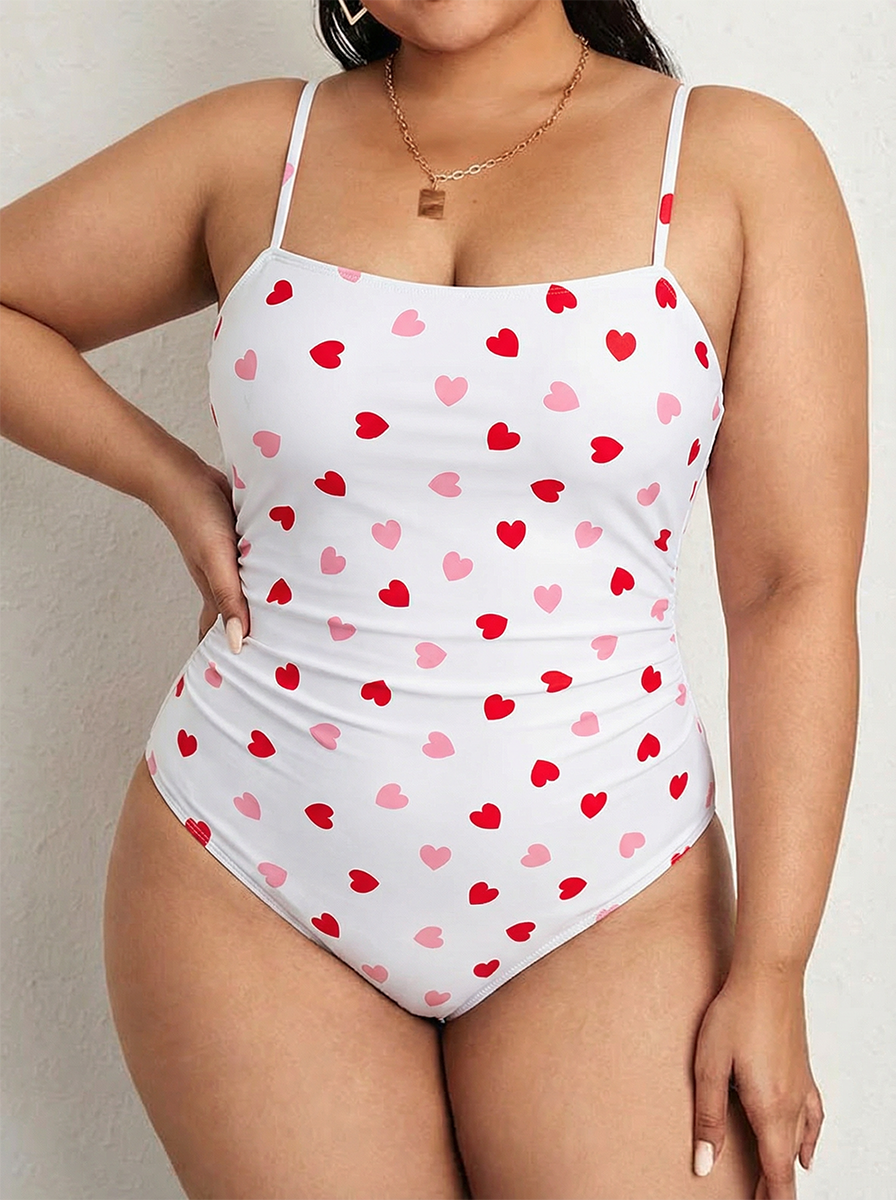 Vintage Heart One Piece Slim-Strap Swimsuit